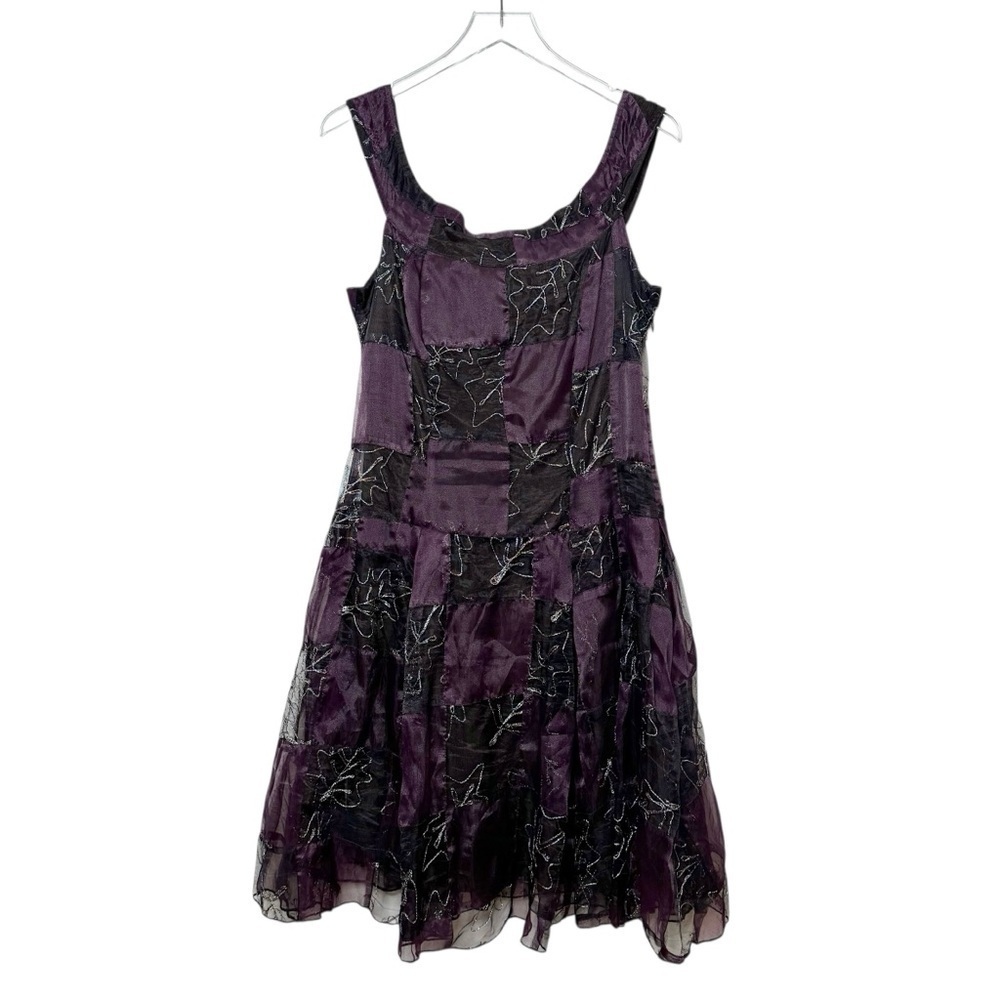 Vintage Nomads Purple Black Patchwork Fairycore Babydoll Women’s Dress L - Picture 2 of 12